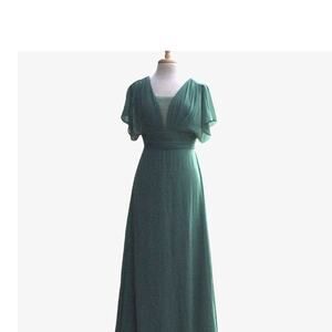 Ever Pretty Sage Green Lace V-Neck Gauging Waist Evening Maxi Dress